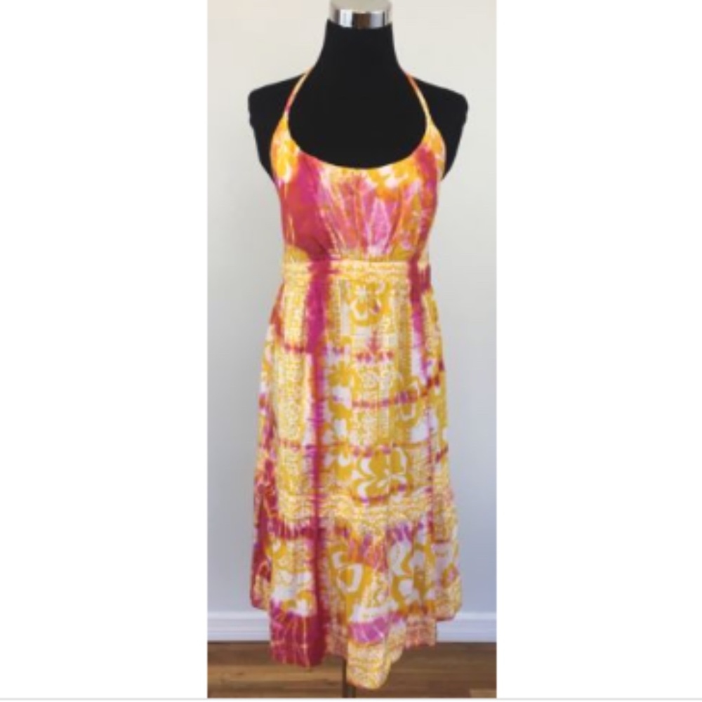 Lucky Brand Tye Die Hawaiian Print Halter Dress